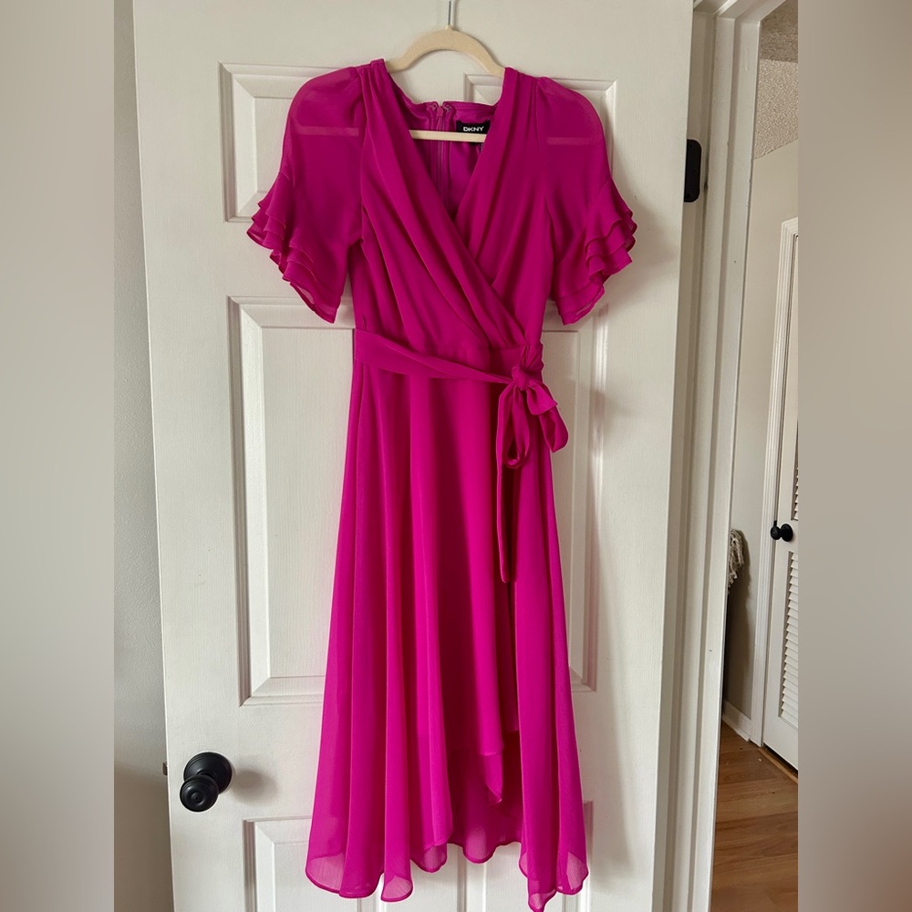DKNY Magenta Chiffon Wrap Dress – Size 2